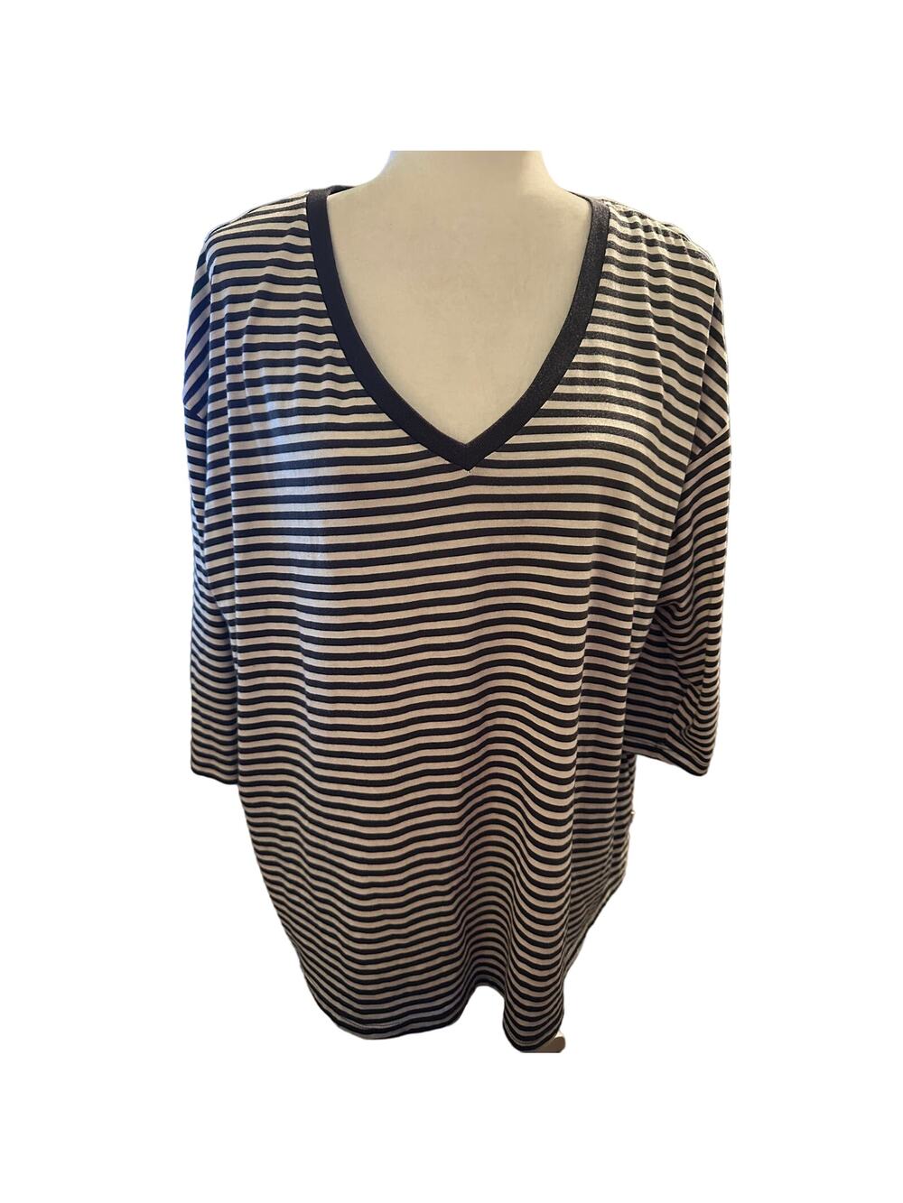 Levi's Black & White Striped V-Neck Tee, Cotton Modal Classic, Plus Size 1X